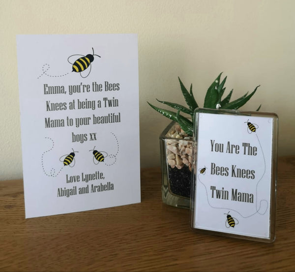 Personalised Twin Mum Gift - Fridge Magnet and Postcard- Bumble Bee