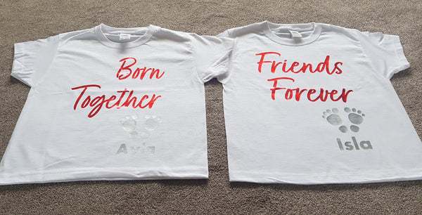 Born Together Friends Forever T-Shirt - clothes for twins - Set of 2