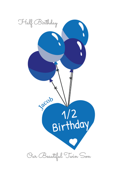 Personalised Half Birthday Card -  Set of 2 Cards - Heart Balloons