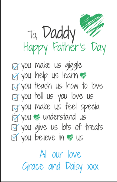 Personalised Fathers Day Card - List