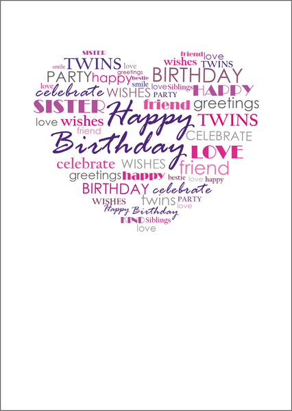 Twin Sister Birthday Card, Twins Birthday Cards UK, Personalised Twin Birthday Cards, Birthday card for my Twin Sister, To my Twin Birthday Card