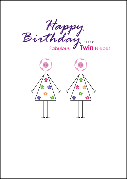 Twin Nieces Birthday Card, Twins Birthday Cards UK, Personalised Twin Birthday Cards, Birthday card for  Twin Nieces, Twins Birthday Card, To Twin Nieces Birthday Card, Twin Nieces Birthday Card