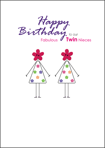 Twin Nieces Birthday Card, Twins Birthday Cards UK, Personalised Twin Birthday Cards, Birthday card for  Twin Nieces, Twins Birthday Card, To Twin Nieces Birthday Card, Twin Nieces Birthday Card