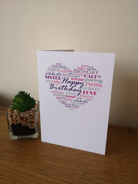 Twin Sister Birthday Card, Twins Birthday Cards UK, Personalised Twin Birthday Cards