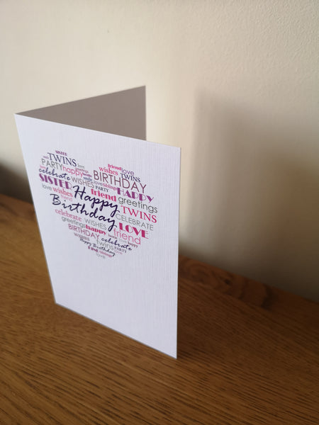 Twin Sister Birthday Card, Twins Birthday Cards UK, Personalised Twin Birthday Cards, Birthday card for my Twin Sister, To my Twin Birthday Card
