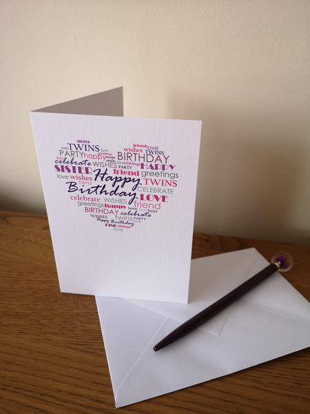 Twin Sister Birthday Card, Twins Birthday Cards UK, Personalised Twin Birthday Cards, Birthday card for my Twin Sister, To my Twin Birthday Card