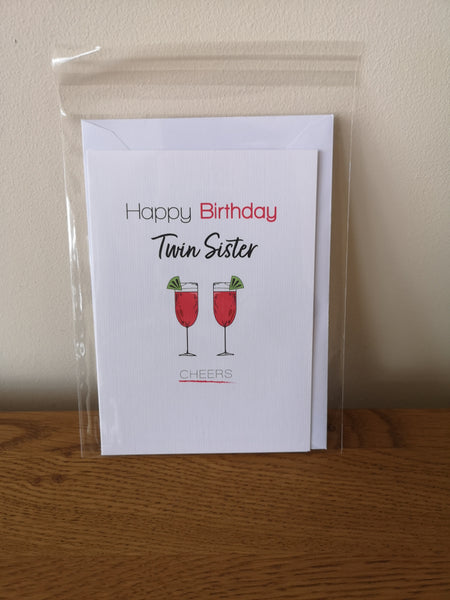 Twin Sister Birthday Card, Twins Birthday Cards UK, Personalised Twin Birthday Cards, Birthday card for my Twin Sister, To my Twin Birthday Card