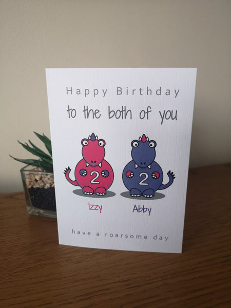 Personalised Twin Birthday Card - Dinosaur