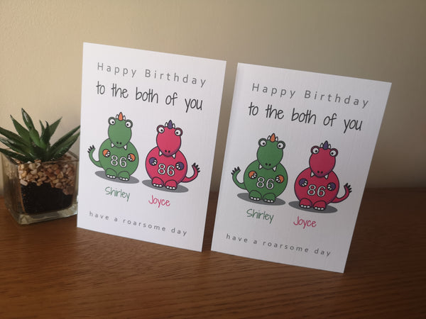 Personalised Twin Birthday Card Set - 2 Cards - Dinosaur