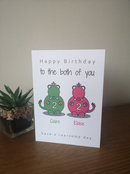 Personalised Twin Birthday Card - Dinosaur
