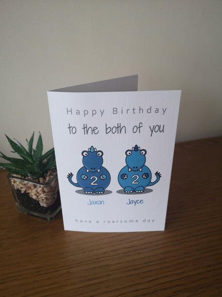 Personalised Twin Birthday Card - Dinosaur