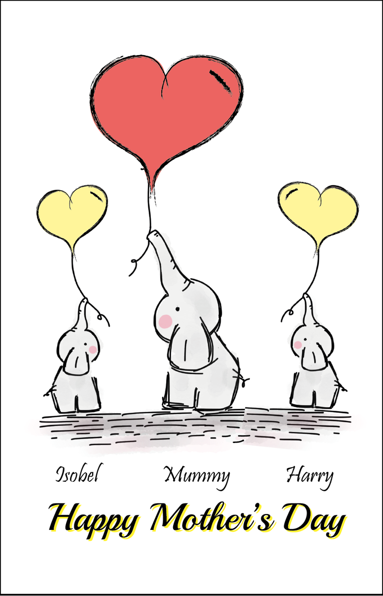 NEW Personalised Mothers Day Card - Elephants – Twinny Things