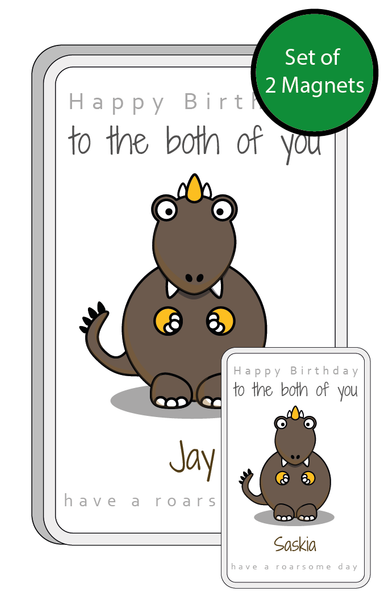 Personalised Twin Gift - Fridge Magnet Set of 2 - Dinosaur