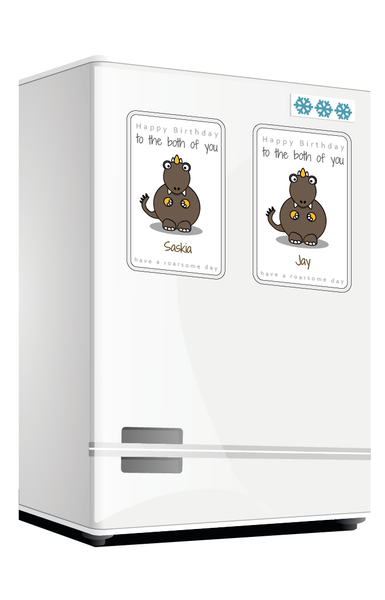 Personalised Twin Gift - Fridge Magnet Set of 2 - Dinosaur