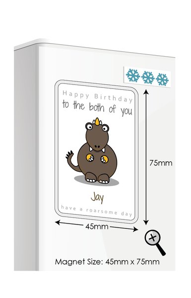 Personalised Twin Gift - Fridge Magnet Set of 2 - Dinosaur