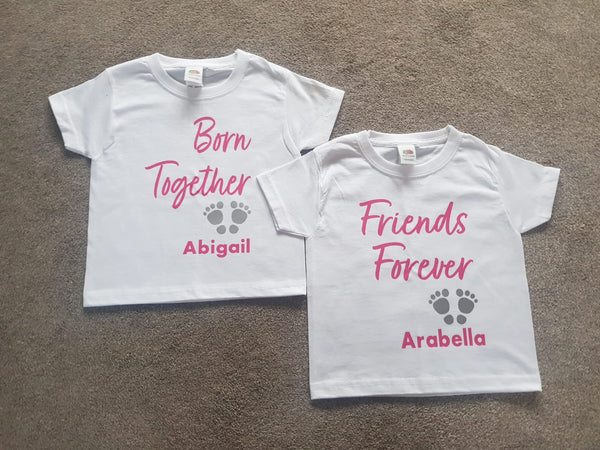 Born Together Friends Forever T-Shirt - clothes for twins - Set of 2