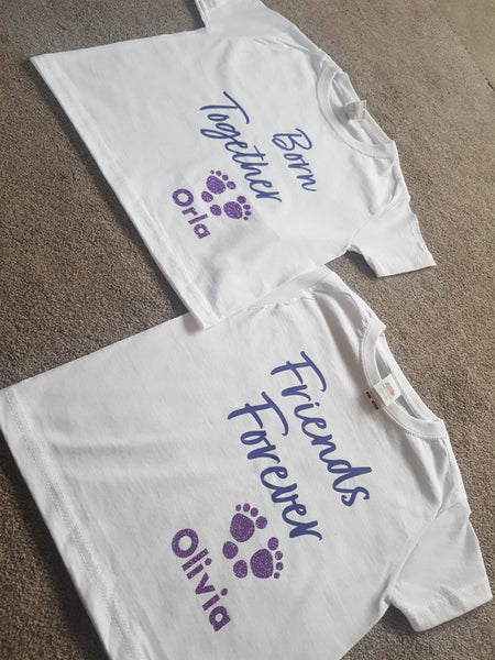 Born Together Friends Forever T-Shirt - clothes for twins - Set of 2