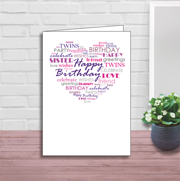 Twin Sister Birthday Card, Twins Birthday Cards UK, Personalised Twin Birthday Cards, Birthday card for my Twin Sister, To my Twin Birthday Card