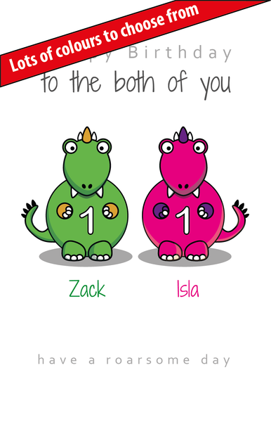Personalised Twin Birthday Card - Dinosaur