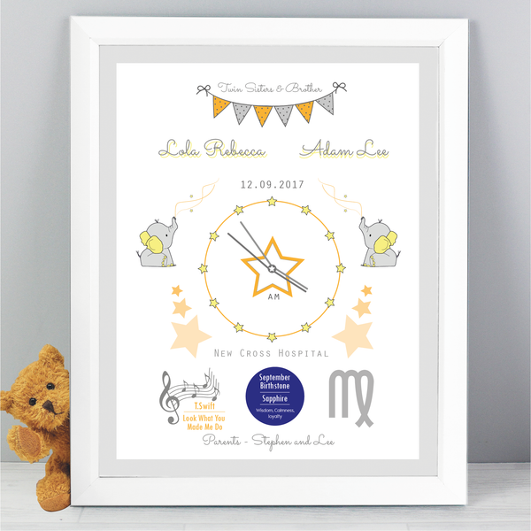 Personalised Baby Prints, Twin Gifts, Twin Birthday Gifts, Twin Birthday Gift, Personalised Twin Birthday Card, Gift for twin babies