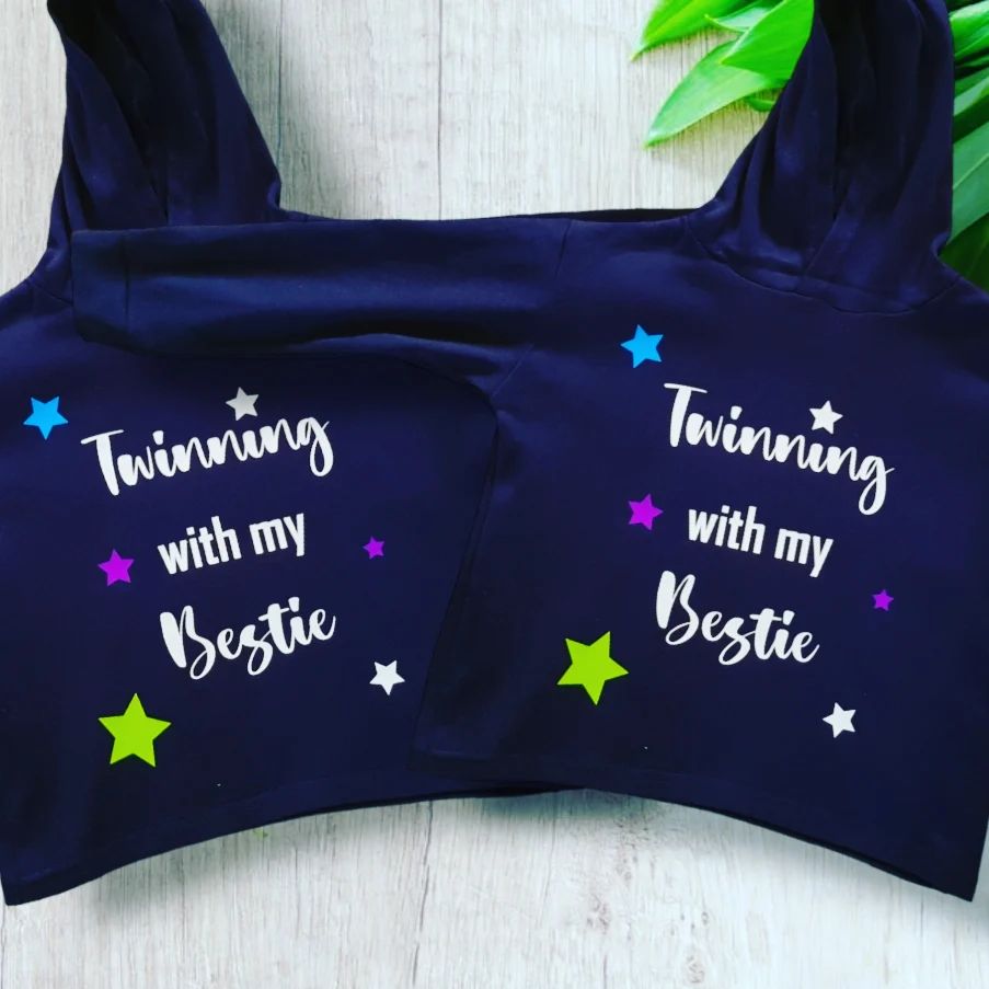 Twin clothing for sale. Clearance item on lightweight black hoodies, Twinning with my Bestie. Clothes for Twins. Twin boy clothing. Twin girl clothing. Twinning is Winning. Twin hoodies. Hoodies for Twins.