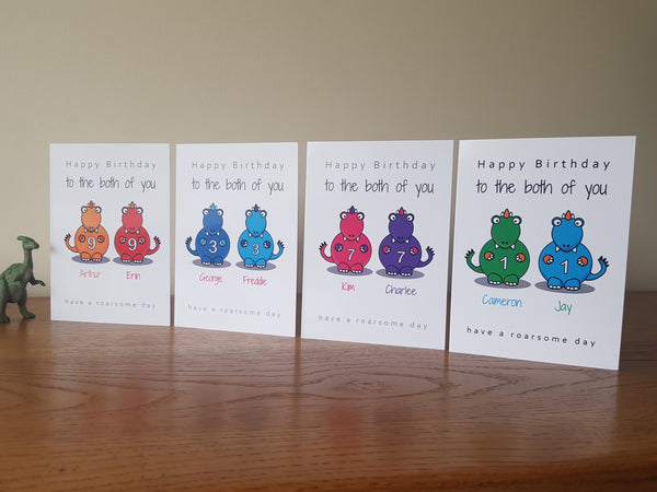Personalised Twin Birthday Card - Dinosaur