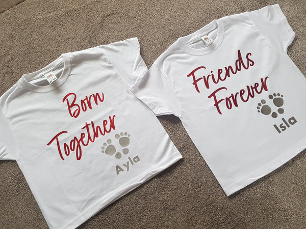 Born Together Friends Forever T-Shirt - clothes for twins - Set of 2