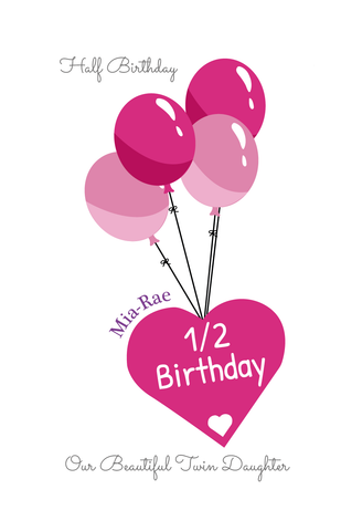 Personalised Half Birthday Card -  Set of 2 Cards - Heart Balloons