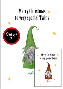 Personalised Twin Christmas Card Set - 2 Cards - Gonks