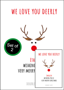 Personalised Twin Christmas Card Set - 2 Cards - Reindeer