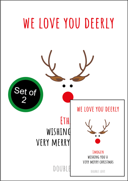 Personalised Twin Christmas Card Set - 2 Cards - Reindeer