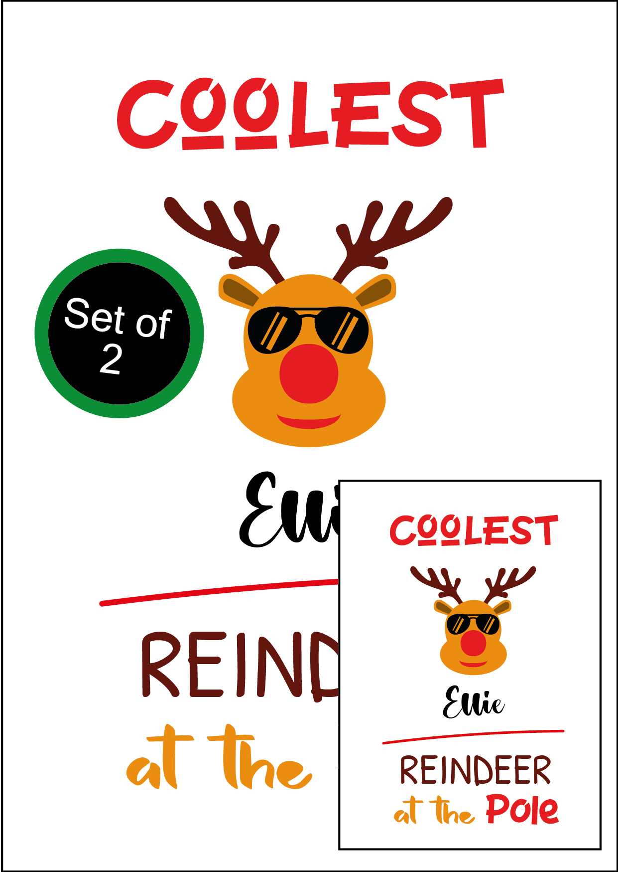 Personalised Twin Christmas Card Set - 2 Cards - Cool Reindeer