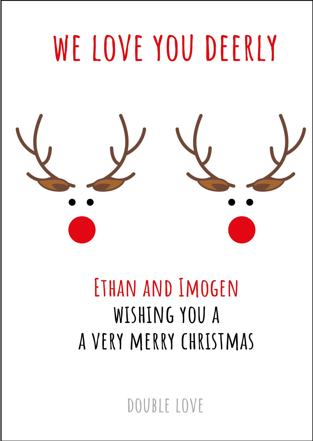 Personalised Twin Christmas Card - Reindeer