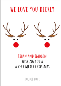 Personalised Twin Christmas Card - Reindeer