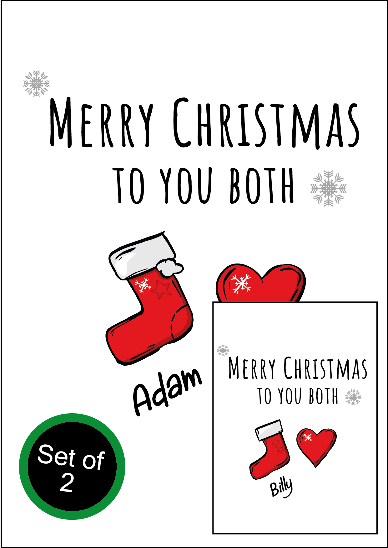 Personalised Twin Christmas Card Set - 2 Cards - Stockings