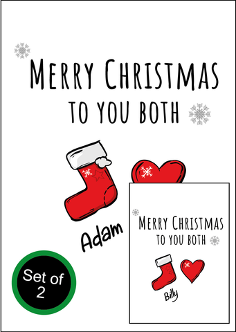 Personalised Twin Christmas Card Set - 2 Cards - Stockings