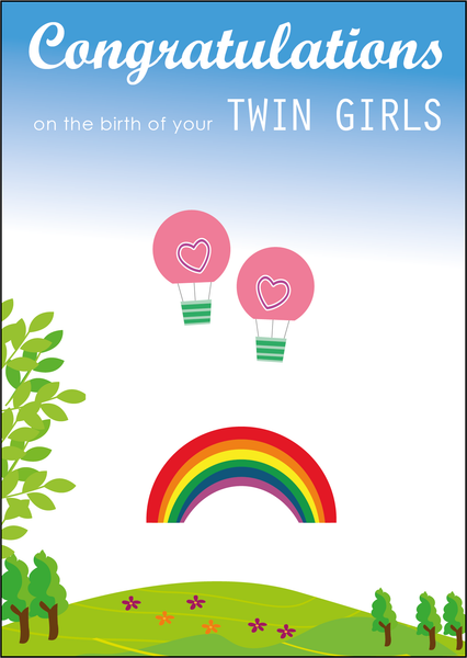 Congratulations on the Birth of your Twins, Congratulations on the Birth of your Twin Girls, Twins Birth Card, New Arrival, Congratulations on your Twins, Personalised on the birth cards, Personalised on the birth of your twins cards, Twin Cards Girls, Double Love Double Blessings, Born Together Friends Forever, Two Peas in a Pod, Sometimes you Wish for a Miracle and You Get Two
