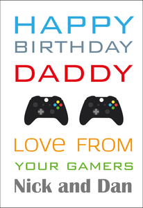 Personalised Twin Dad Birthday Card - Gaming