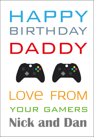 Personalised Twin Dad Birthday Card - Gaming