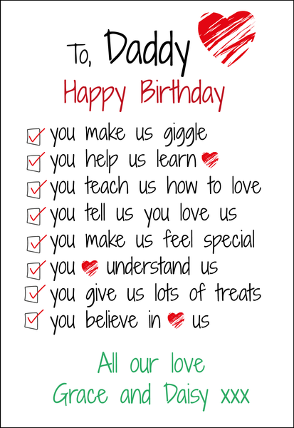 Personalised Twin Dad Birthday Card - List