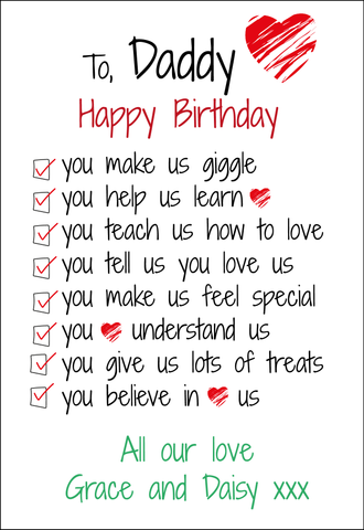 Personalised Twin Dad Birthday Card - List