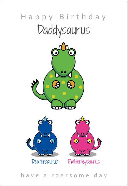 Personalised Twin Dad Birthday Card - Dinosaur