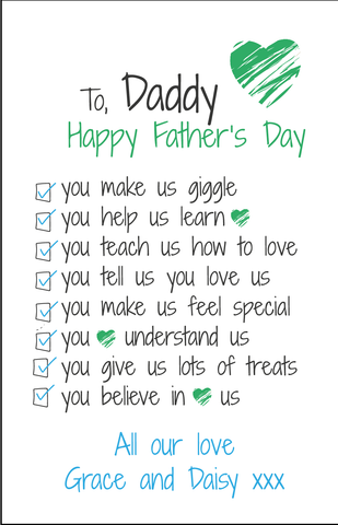 Personalised Fathers Day Card - List