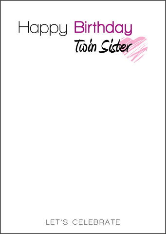 Twin Sister Birthday Card, Twins Birthday Cards UK, Personalised Twin Birthday Cards, Birthday card for my Twin Sister, To my Twin Birthday Card