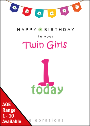Twins 1st Birthday, Twin Girls 1st Birthday, Twins One today, Twins 1 today, Twin Girls One today, Twin Girls 1 Today,Twin Girls Birthday Card, Twins Birthday Cards UK, Personalised Twin Birthday Cards, Birthday card for your Twin Girls, Twins Birthday Card