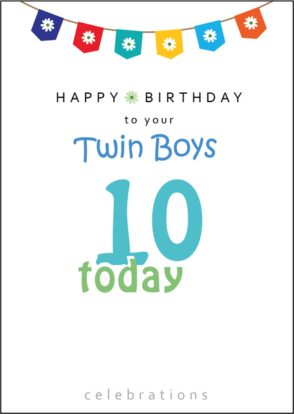 Twins 10th Birthday, Twin Boys 10th Birthday, Twins Ten today, Twins 10 today, Twin Boys Ten today, Twin Boys 10 Today,Twin Boys Birthday Card, Twins Birthday Cards UK, Personalised Twin Birthday Cards, Birthday card for your Twin Boys Twins Birthday Card