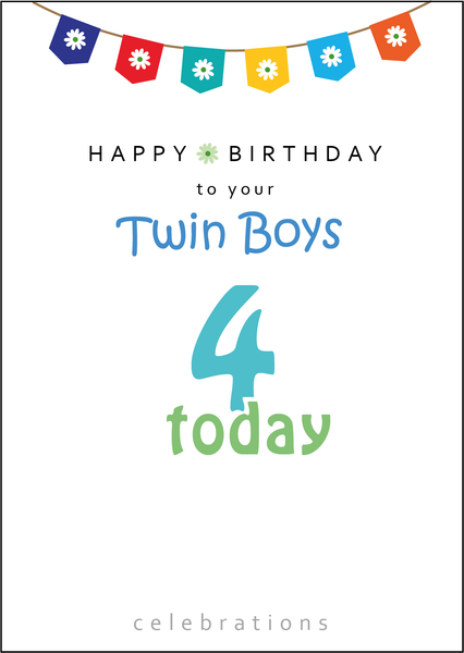 Twins 4th Birthday, Twin Boys 4th Birthday, Twins Four today, Twins 4 today, Twin Boys Four today, Twin Boys 4 Today,Twin Boys Birthday Card, Twins Birthday Cards UK, Personalised Twin Birthday Cards, Birthday card for your Twin Boys Twins Birthday Card
