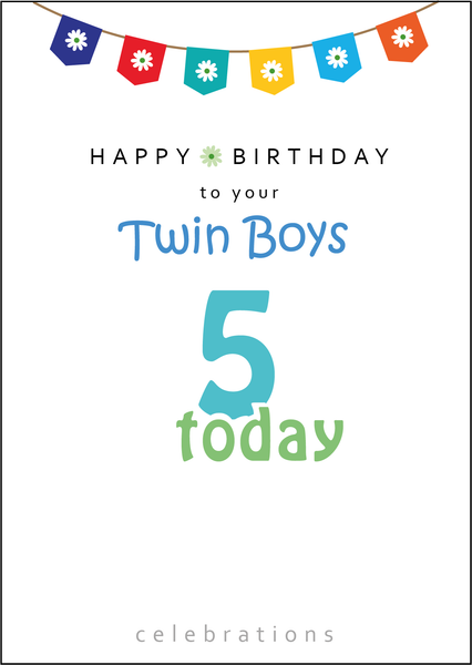 Twins 5th Birthday, Twin Boys 5th Birthday, Twins Five today, Twins 5 today, Twin Boys Five today, Twin Boys 5 Today,Twin Boys Birthday Card, Twins Birthday Cards UK, Personalised Twin Birthday Cards, Birthday card for your Twin Boys Twins Birthday Card