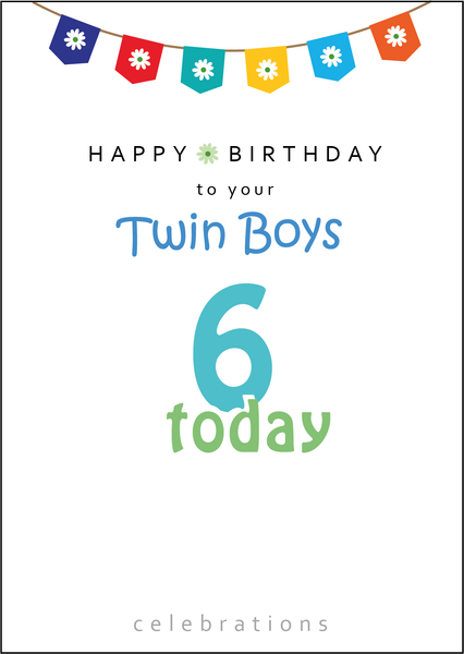 Twins 6th Birthday, Twin Boys 6th Birthday, Twins Six today, Twins 6 today, Twin Boys Six today, Twin Boys 6 Today,Twin Boys Birthday Card, Twins Birthday Cards UK, Personalised Twin Birthday Cards, Birthday card for your Twin Boys Twins Birthday Card