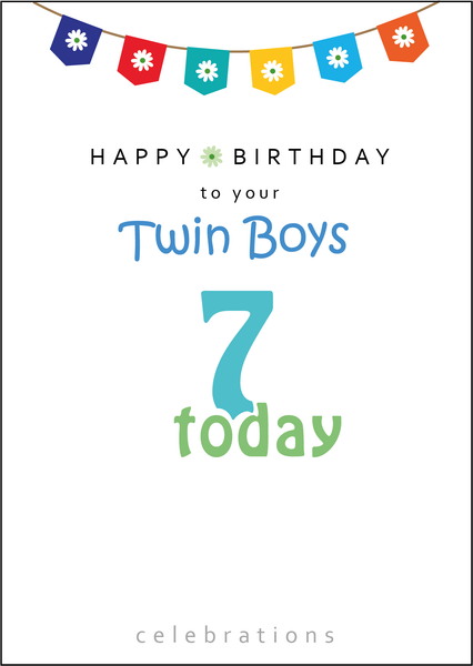 Twins 7th Birthday, Twin Boys 7th Birthday, Twins Seven today, Twins 7 today, Twin Boys Seven today, Twin Boys 7 Today,Twin Boys Birthday Card, Twins Birthday Cards UK, Personalised Twin Birthday Cards, Birthday card for your Twin Boys Twins Birthday Card